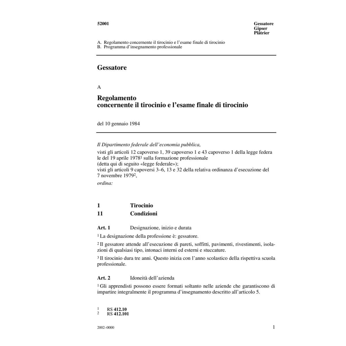 Gessatore R concernente il tirocinio