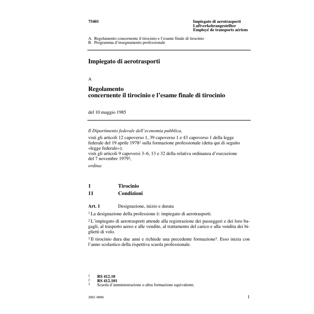 Impiegato di aerotrasporti R tirocinio