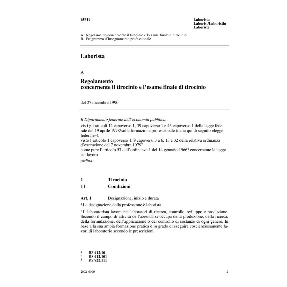 Laborista R concernente il tirocinio