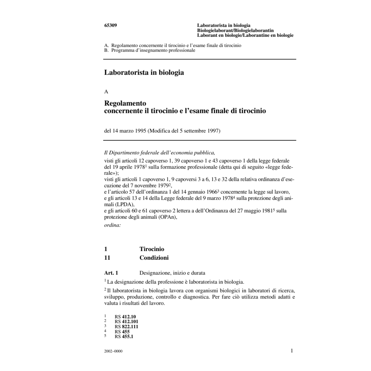Laboratorista in biologia R tirocinio
