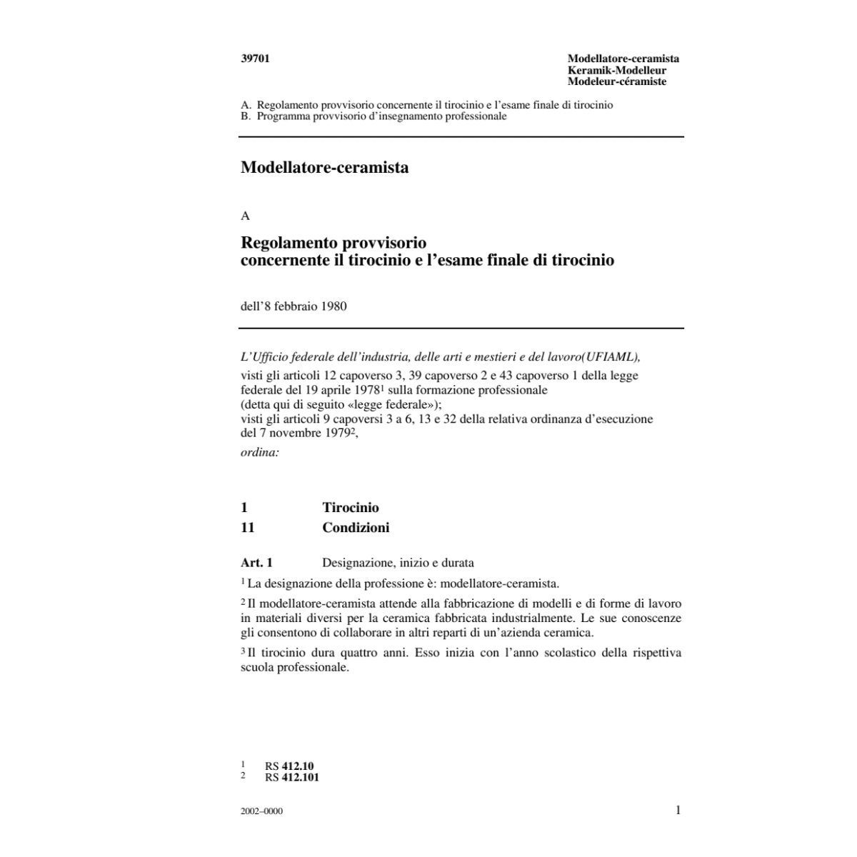 Modellatore-ceramista R tirocinio