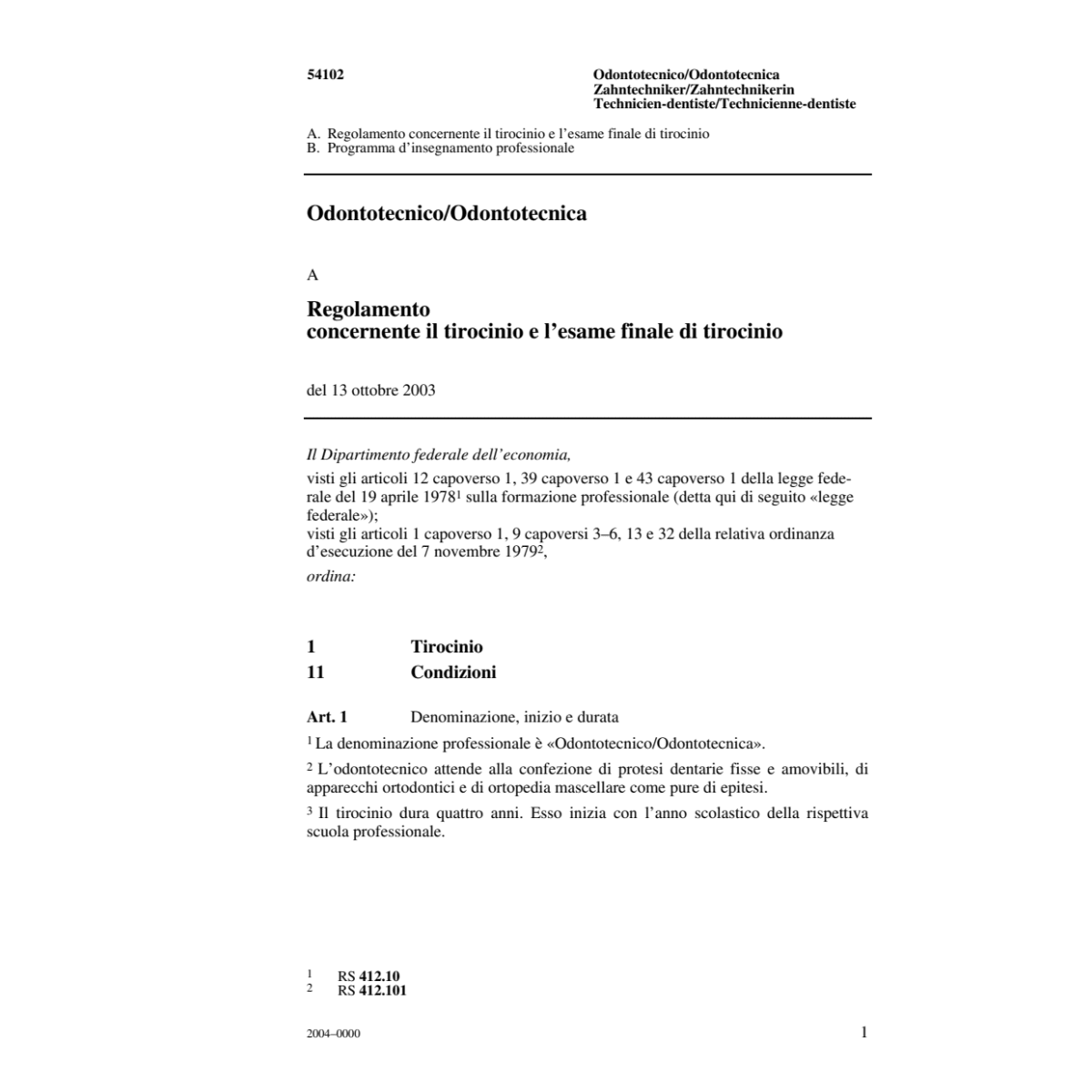 Odontotecnico, R concernente tirocinio