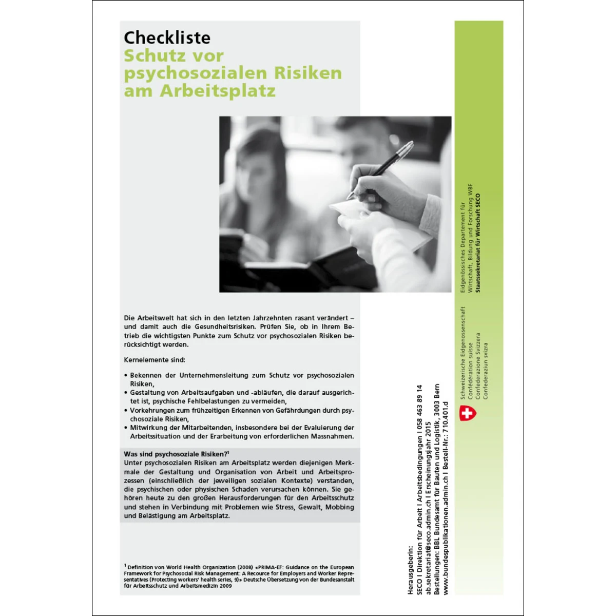 Checkliste Schutz psychosozialen Risiken