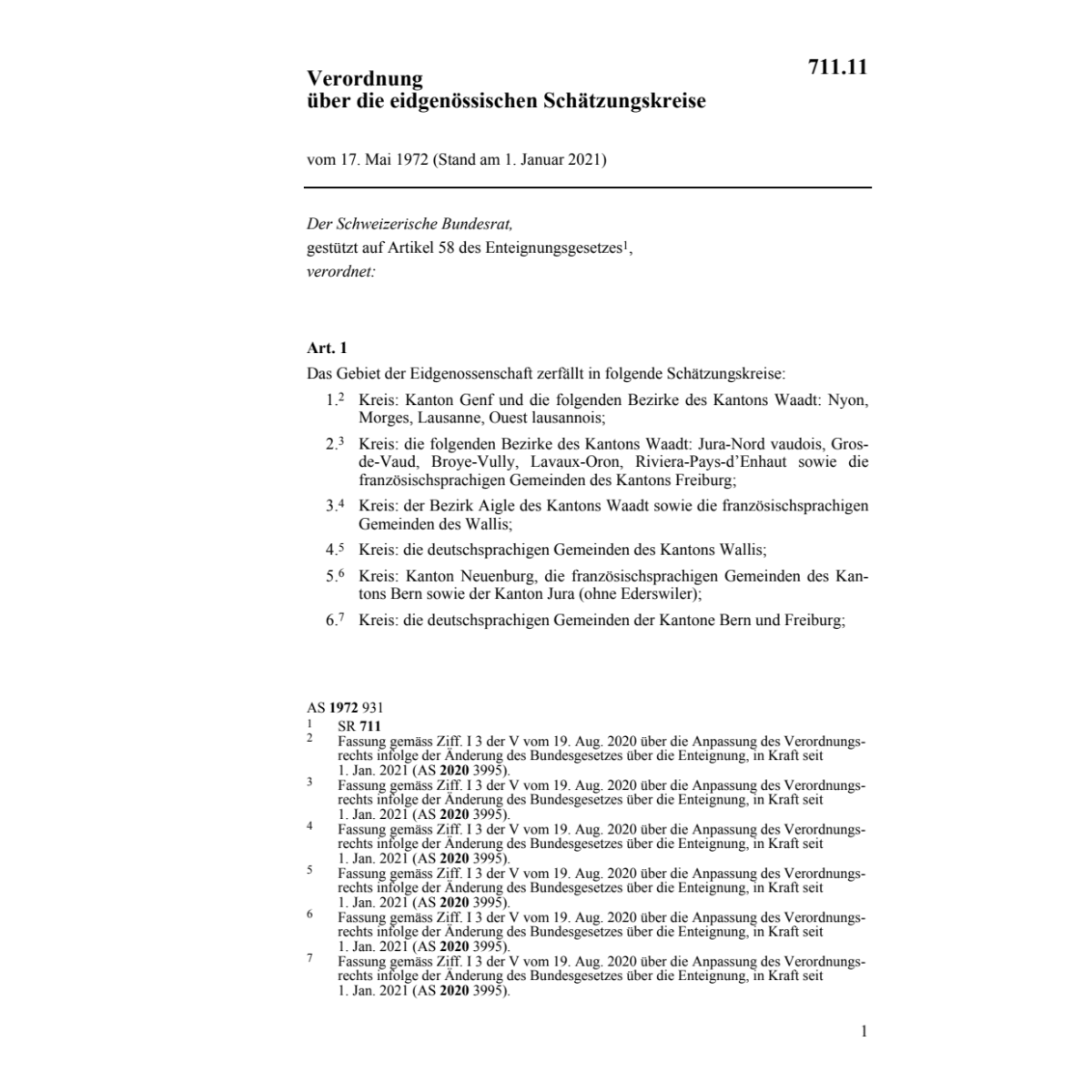 V über die eidg. Schätzungskreise