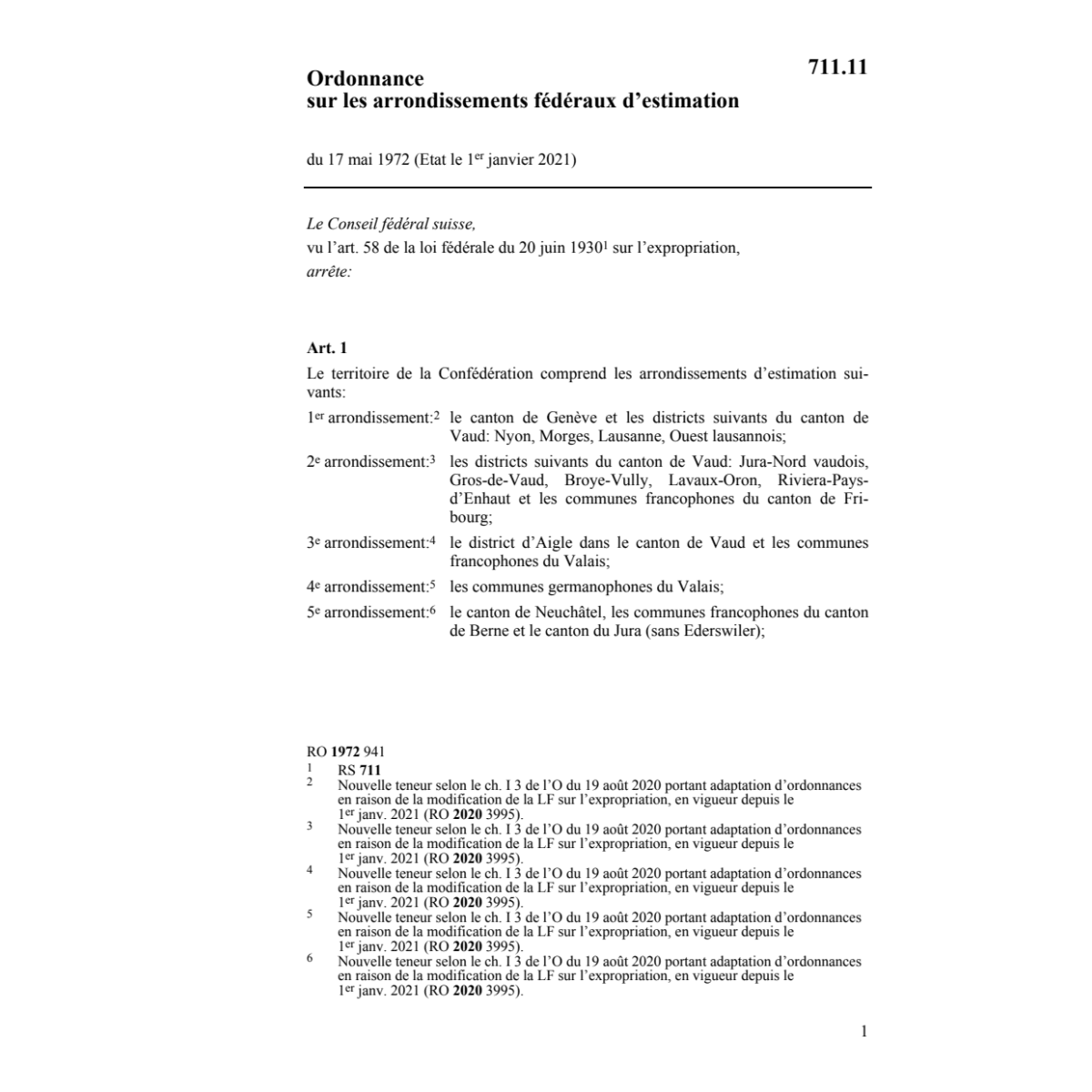 O arrondissements fédéraux d'estimation