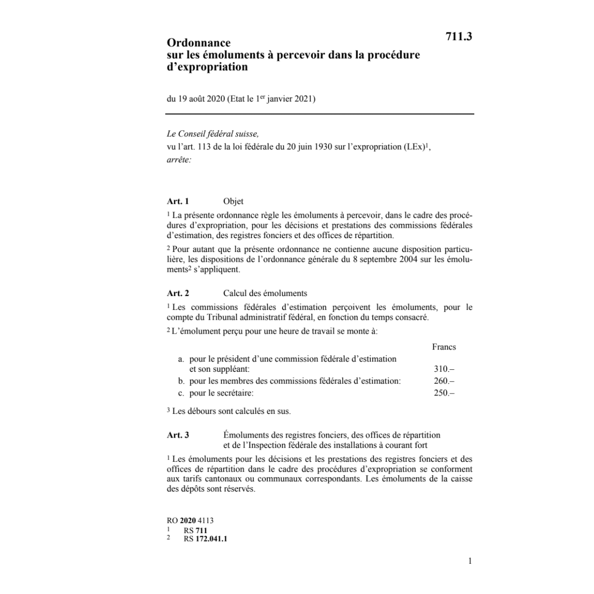 O émoluments, procédure d'expropriation