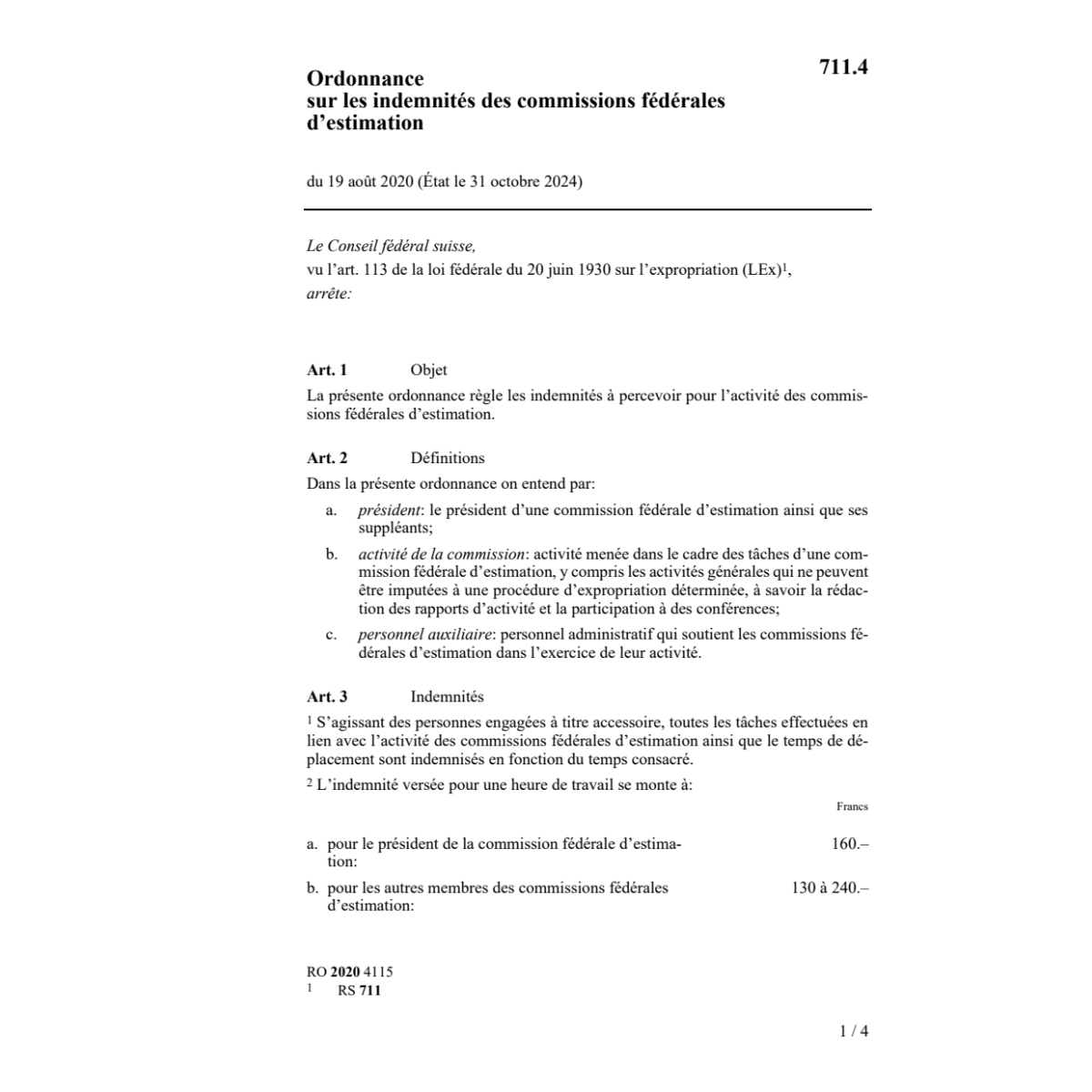 O indemnités comm. fédérales estimation