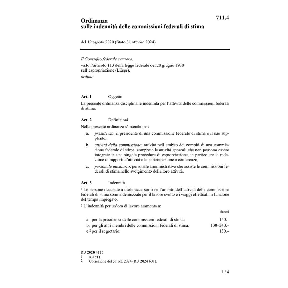 O indennità comm. federali di stima