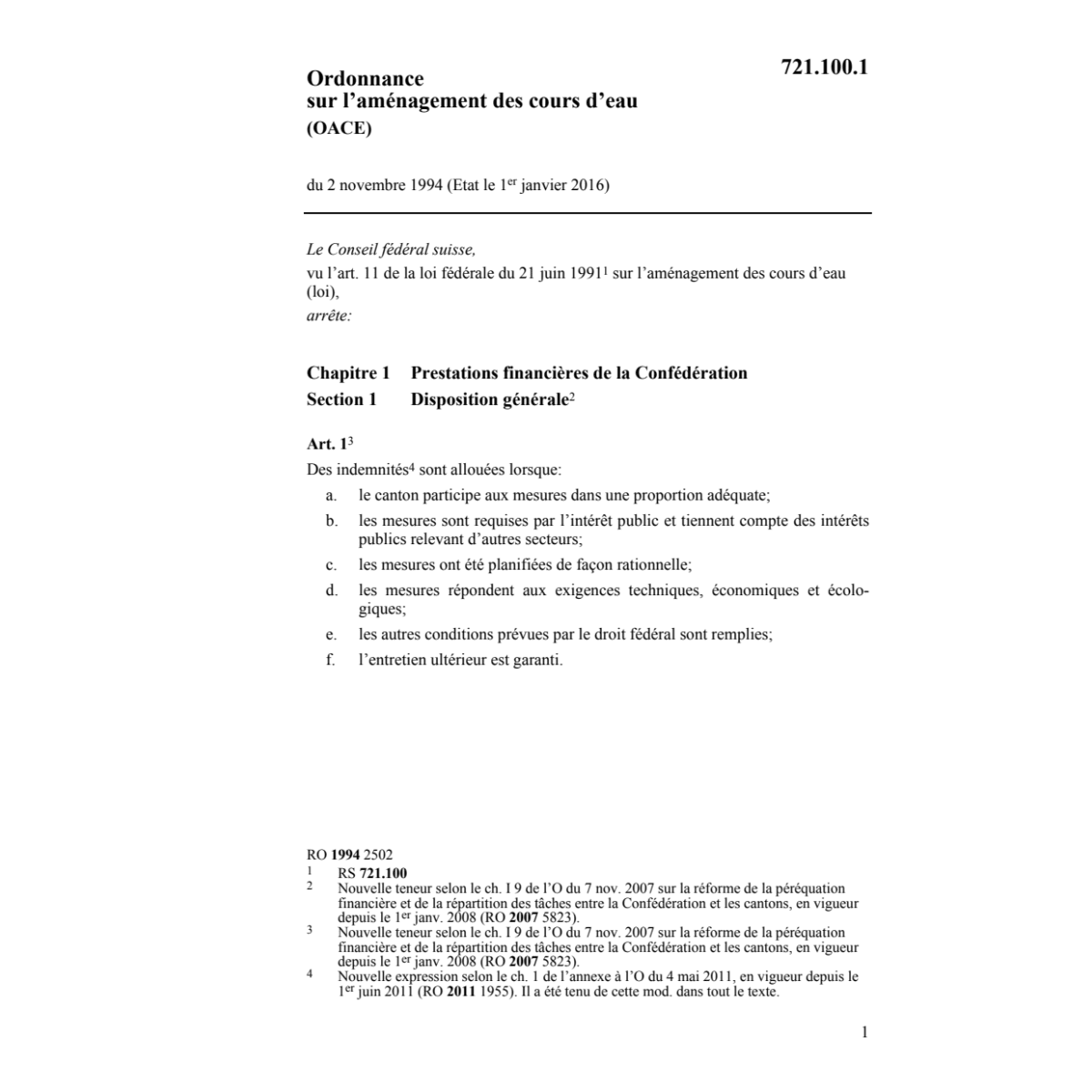 O sur l'aménagement des cours eau, OACE