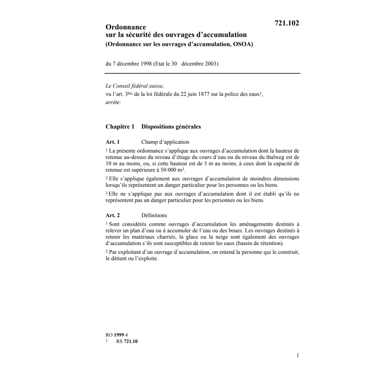 O sécurité ouvrages d'accumulation OOA