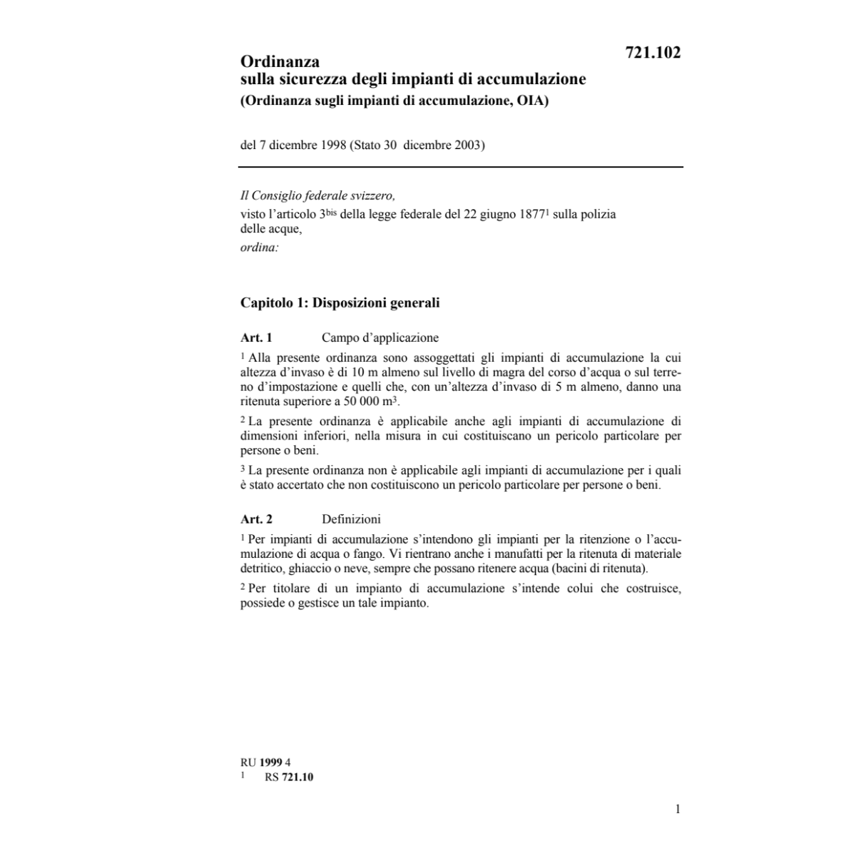 O sicurezza impianti accumulazione OIA