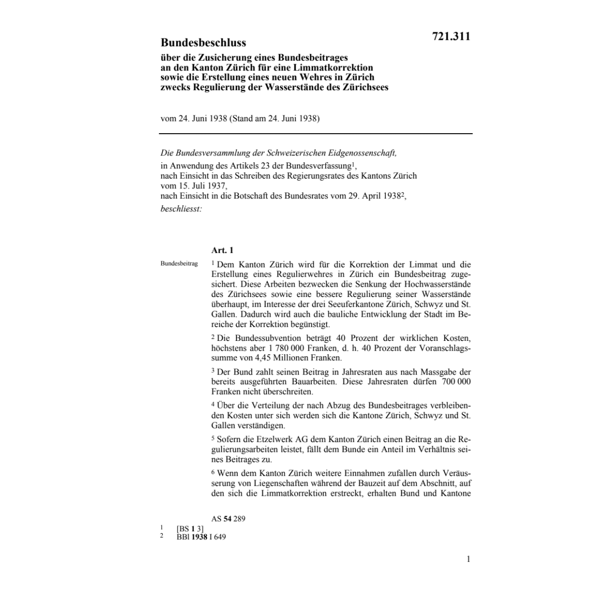 BB Limmatkorrektion, Wehr Zürichsee