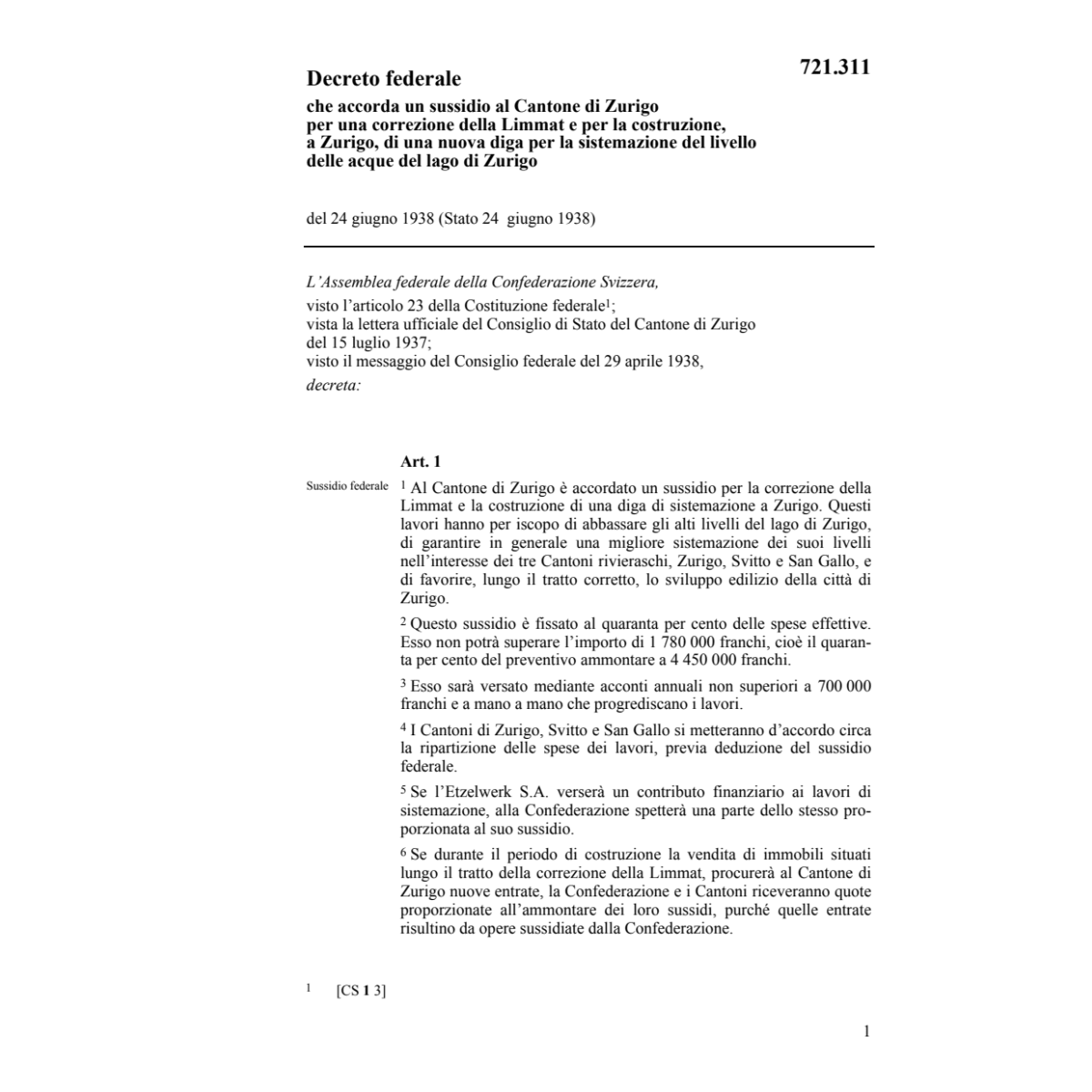 DF correzione Limmat, nuova diga/ZH