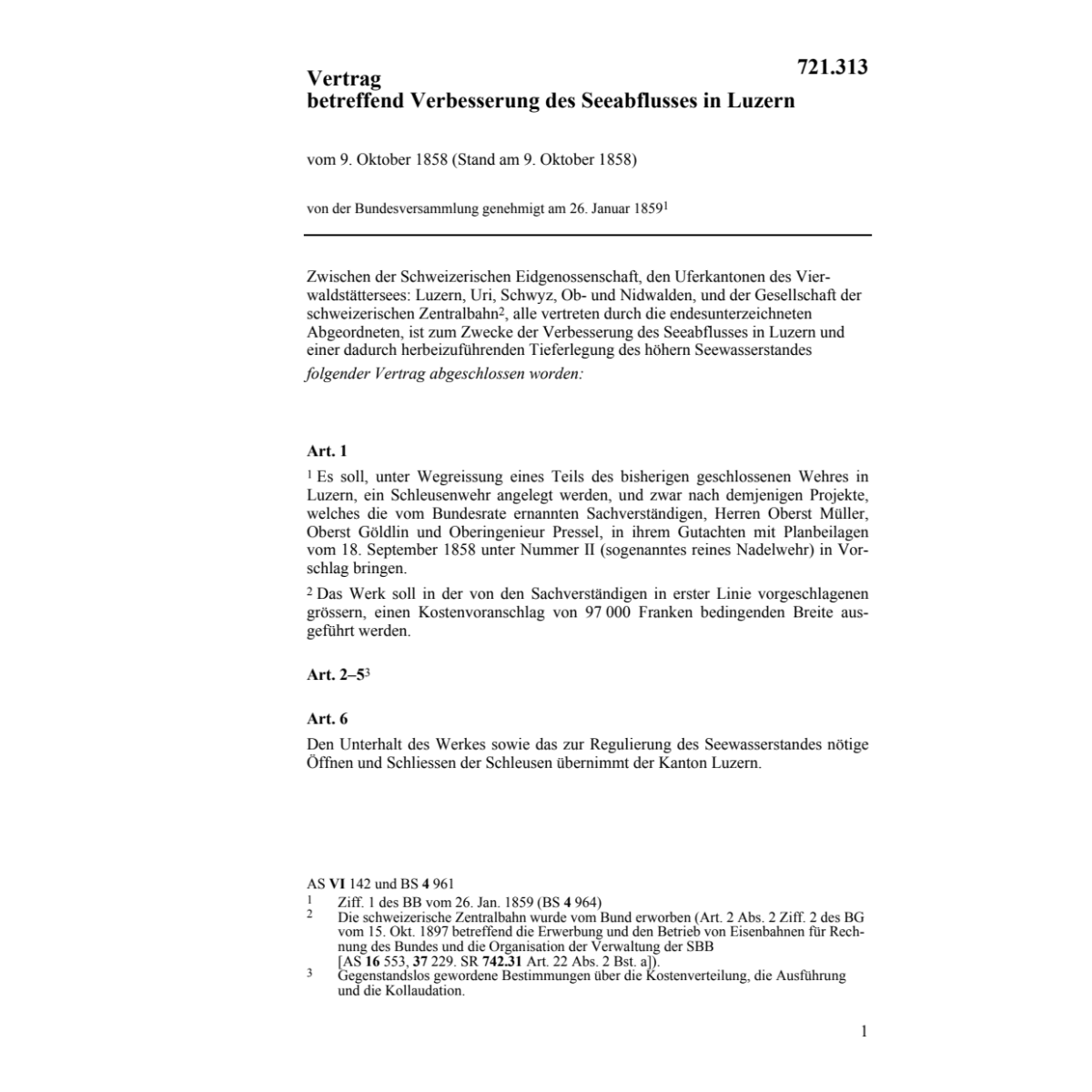 Vertrag Verbesserung Seeabfluss Luzern