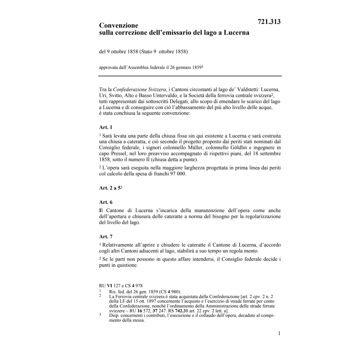 Conv. correzione emissario del lago a LU