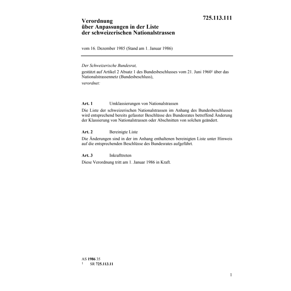 V Anpassungen schweiz. Nationalstrassen