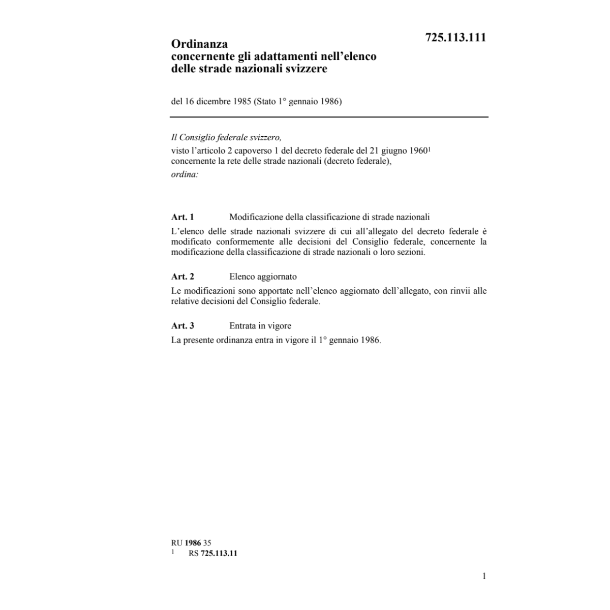 O adattamenti strade nazionali svizzere