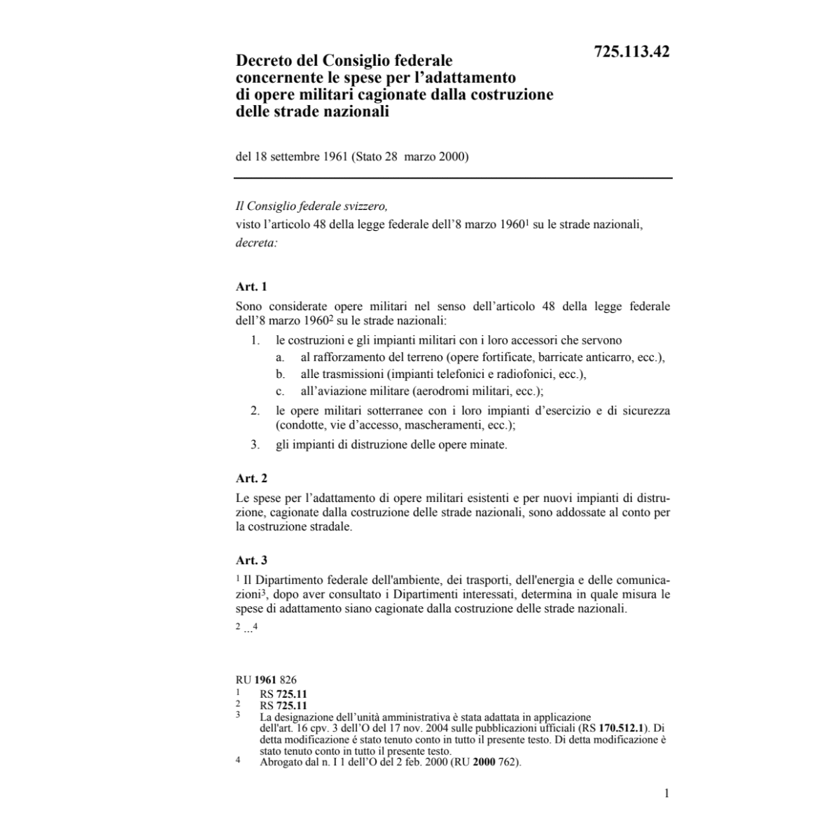 D opere militari strade nazionali
