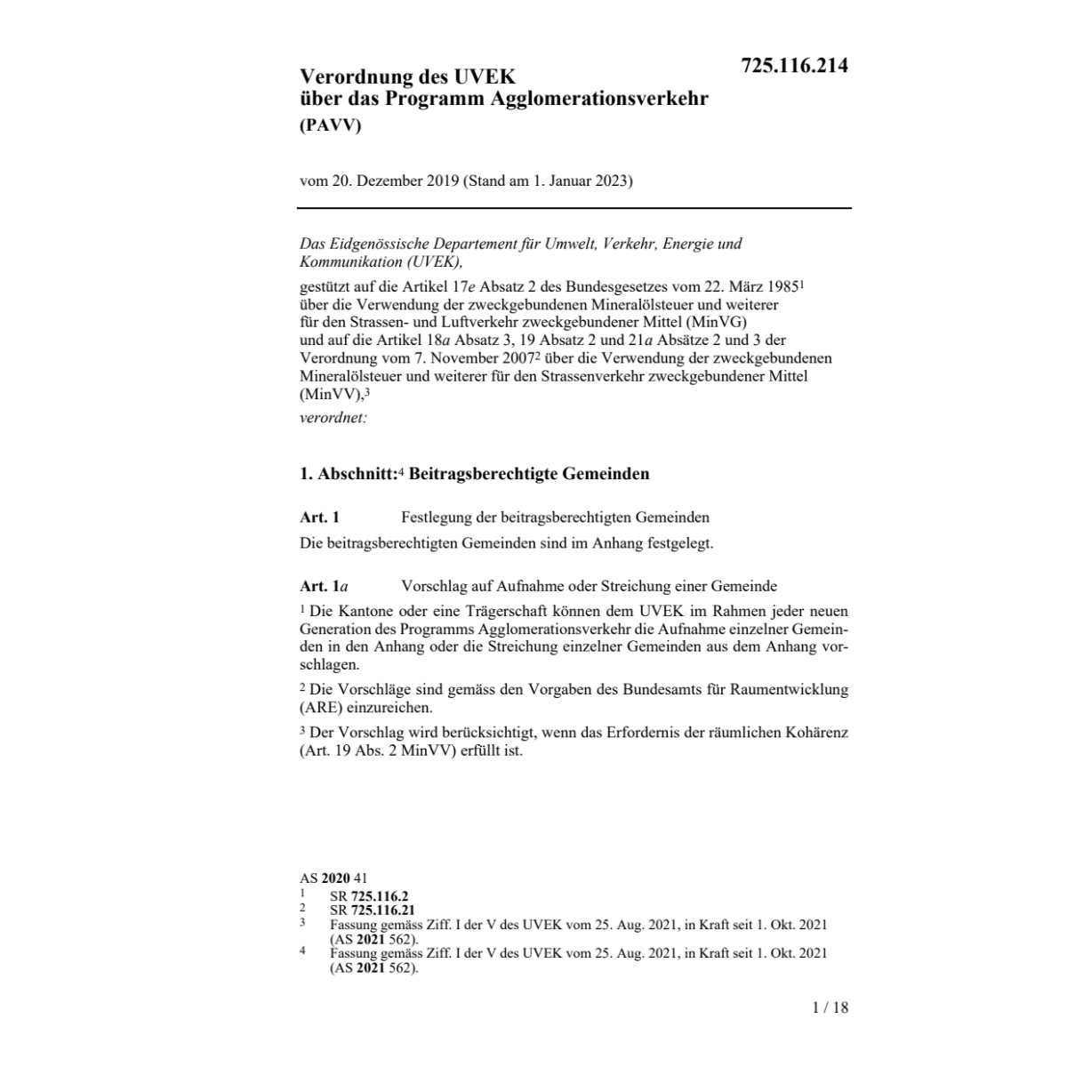 V UVEK 20.12.17 Agglomerationsverkehr