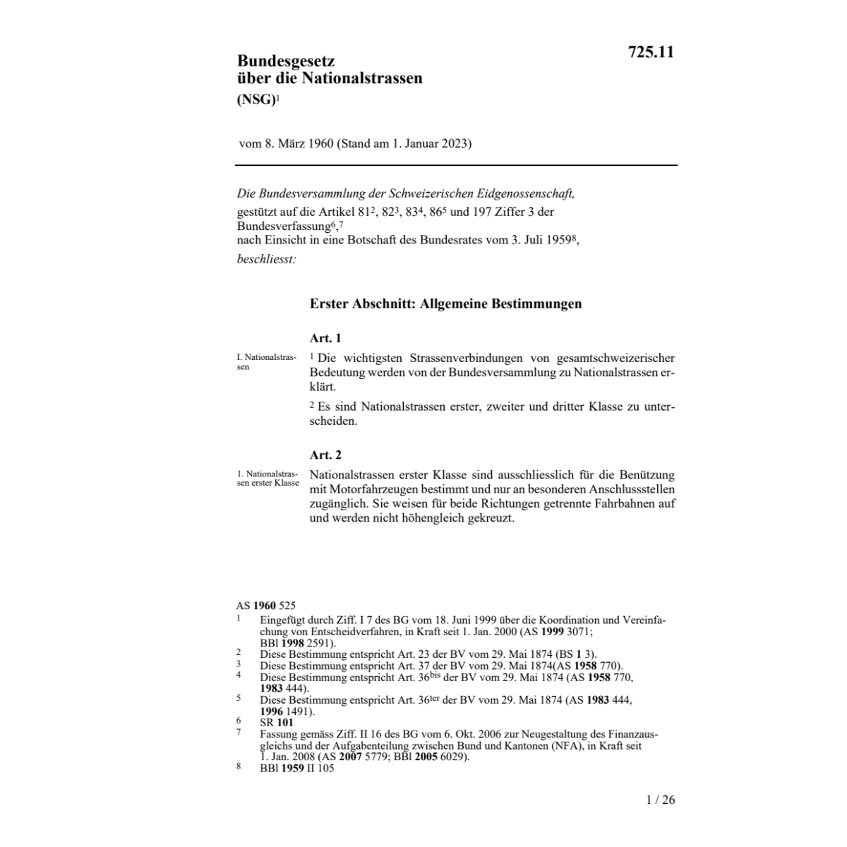 BG über die Nationalstrassen, NSG