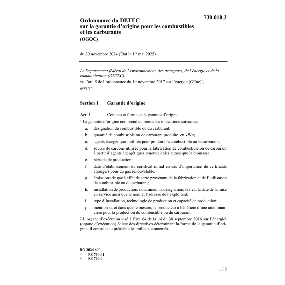 O DETEC combustibl. et carburants (OGOC)