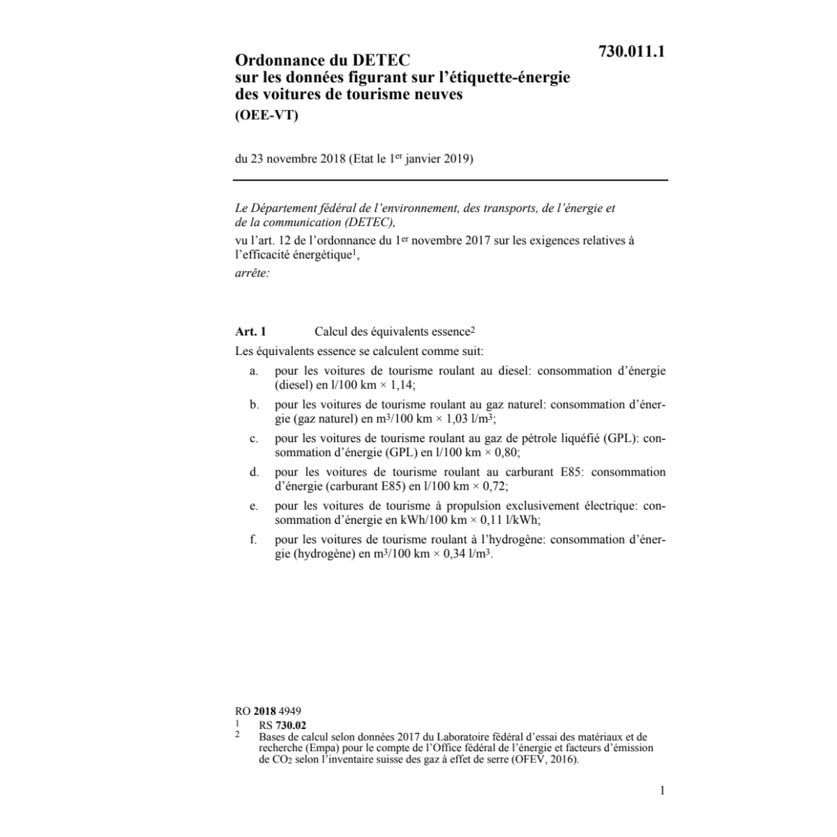 O étiquette Energie automob. neuves OEEA