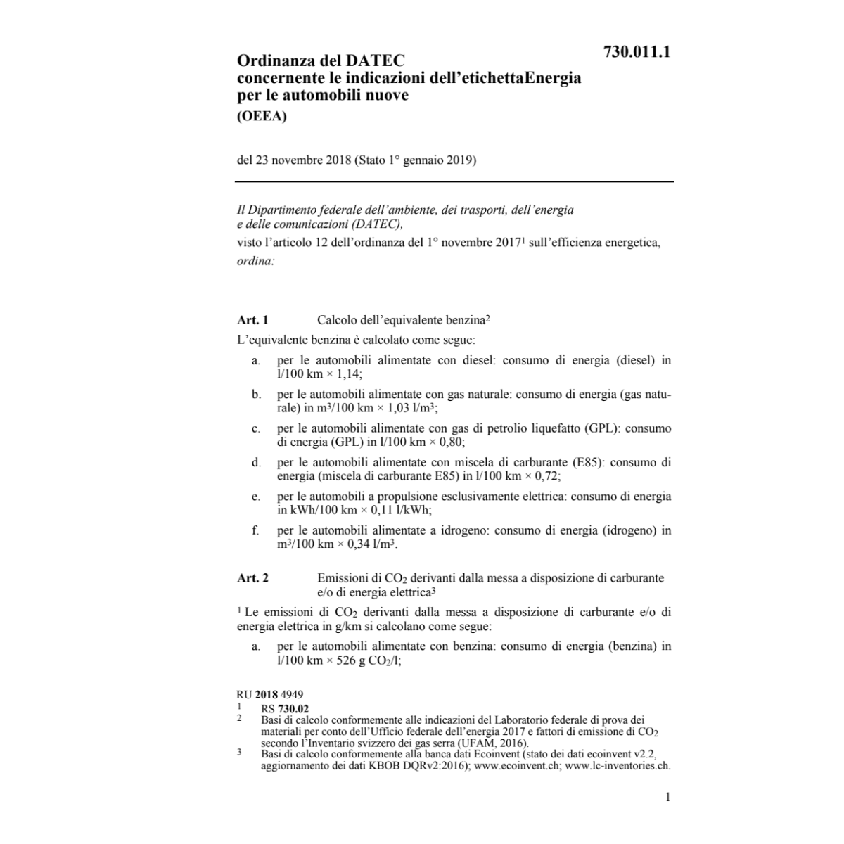 O etichetta Energia nuove autom. OEEA