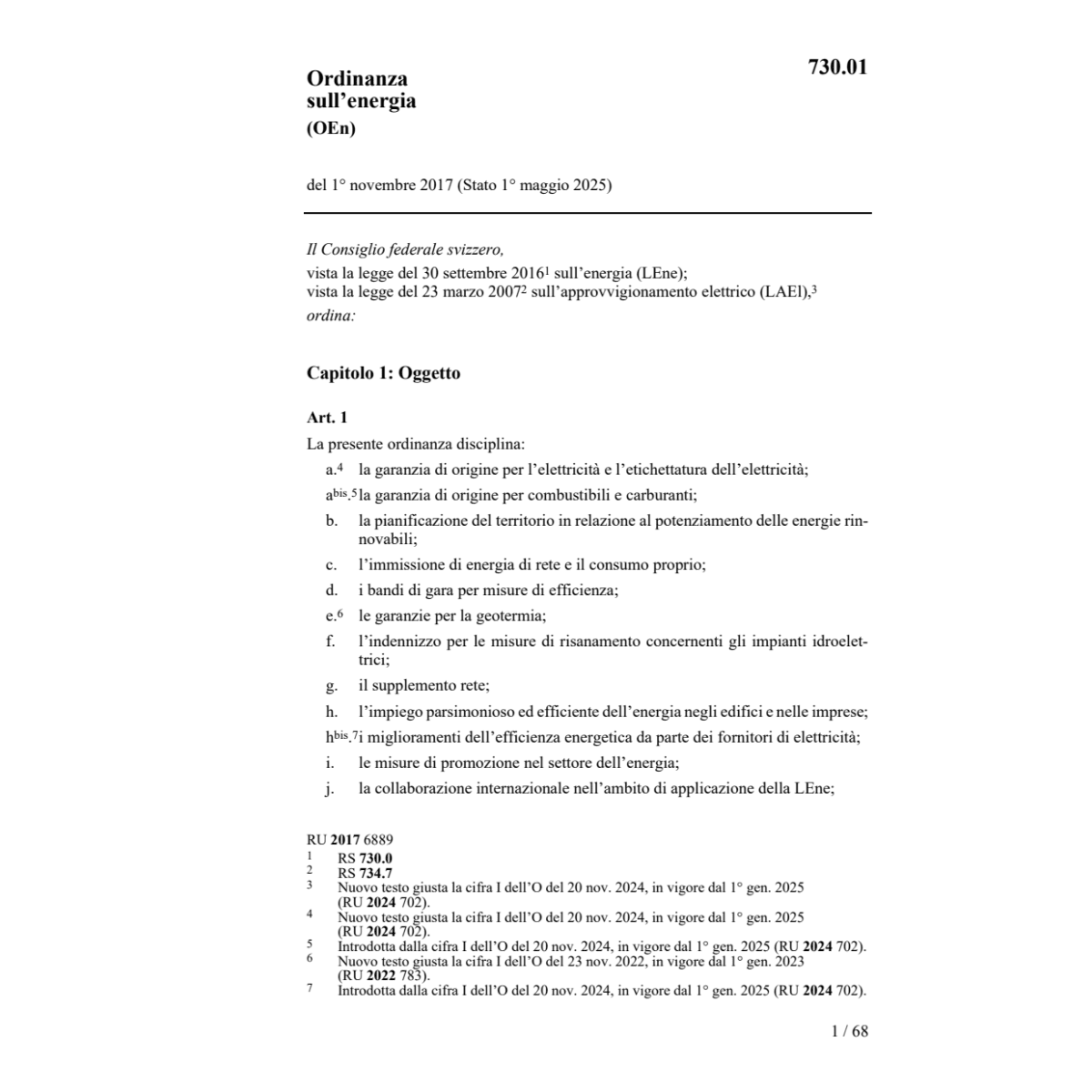 Ordinanza sull'energia (OEn)