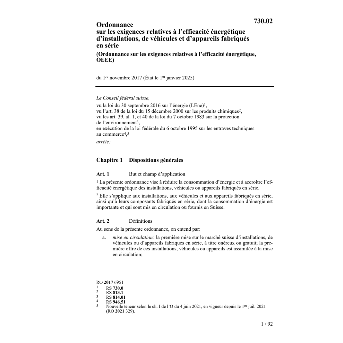 O exigences efficacité énergétique, OEEE