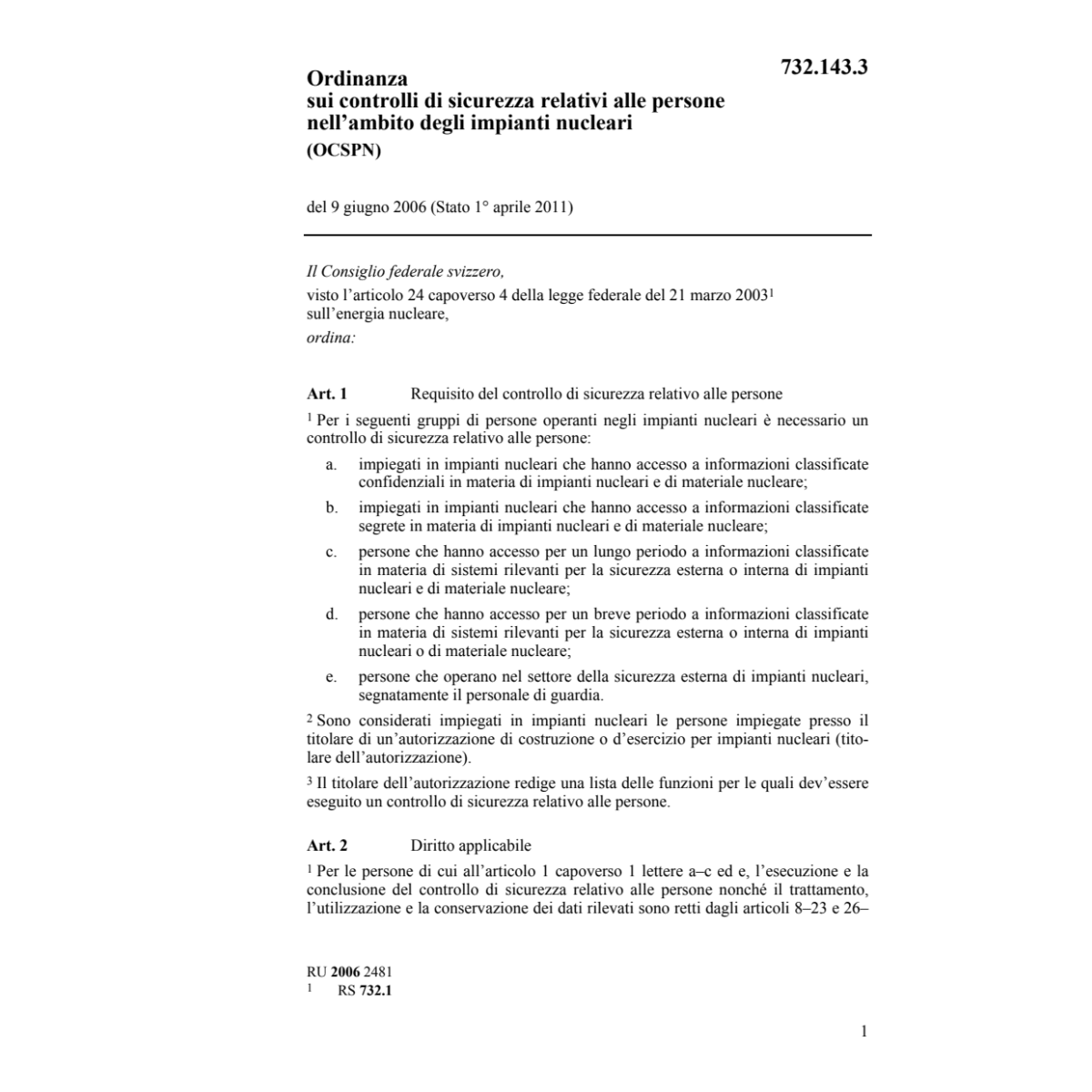 O sicurezza impianti nucleari OCSPN