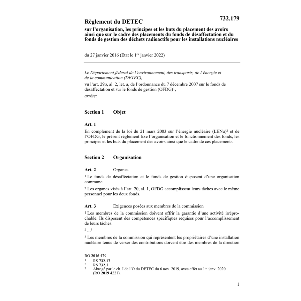 Règl. DETEC placement avoirs déchets