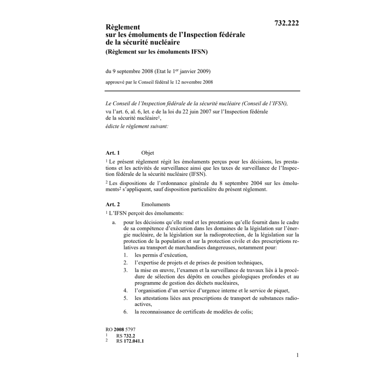 Règlement sur les émoluments IFSN