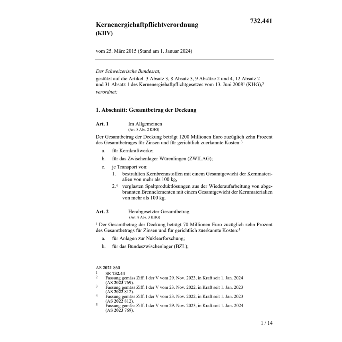 V Kernenergiehaftpflicht, KHV