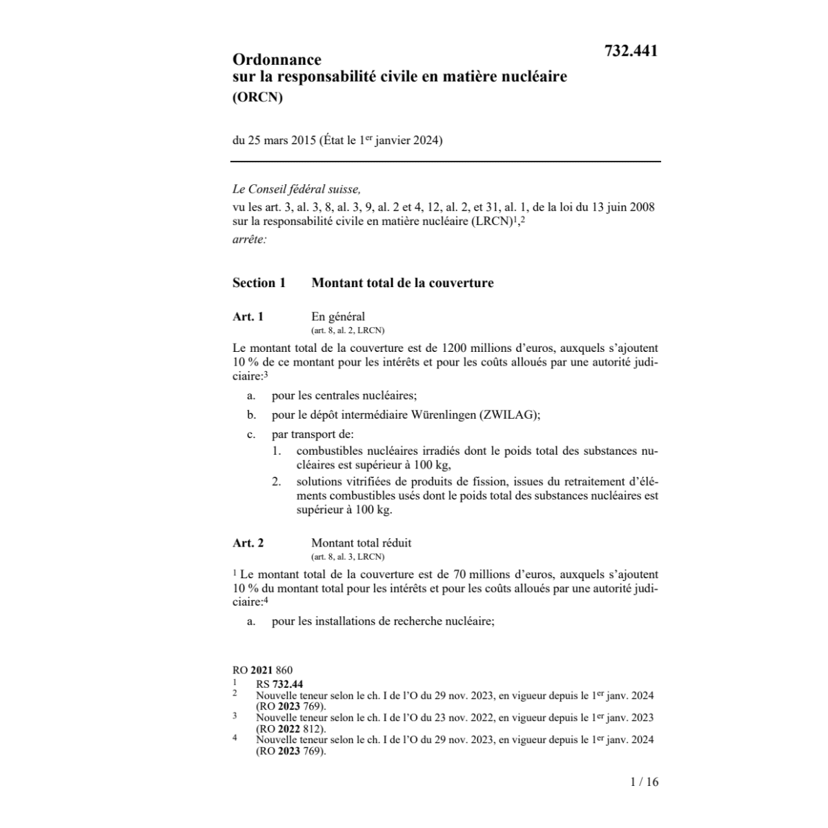 O Responsabilité matière nucléaire, ORCN