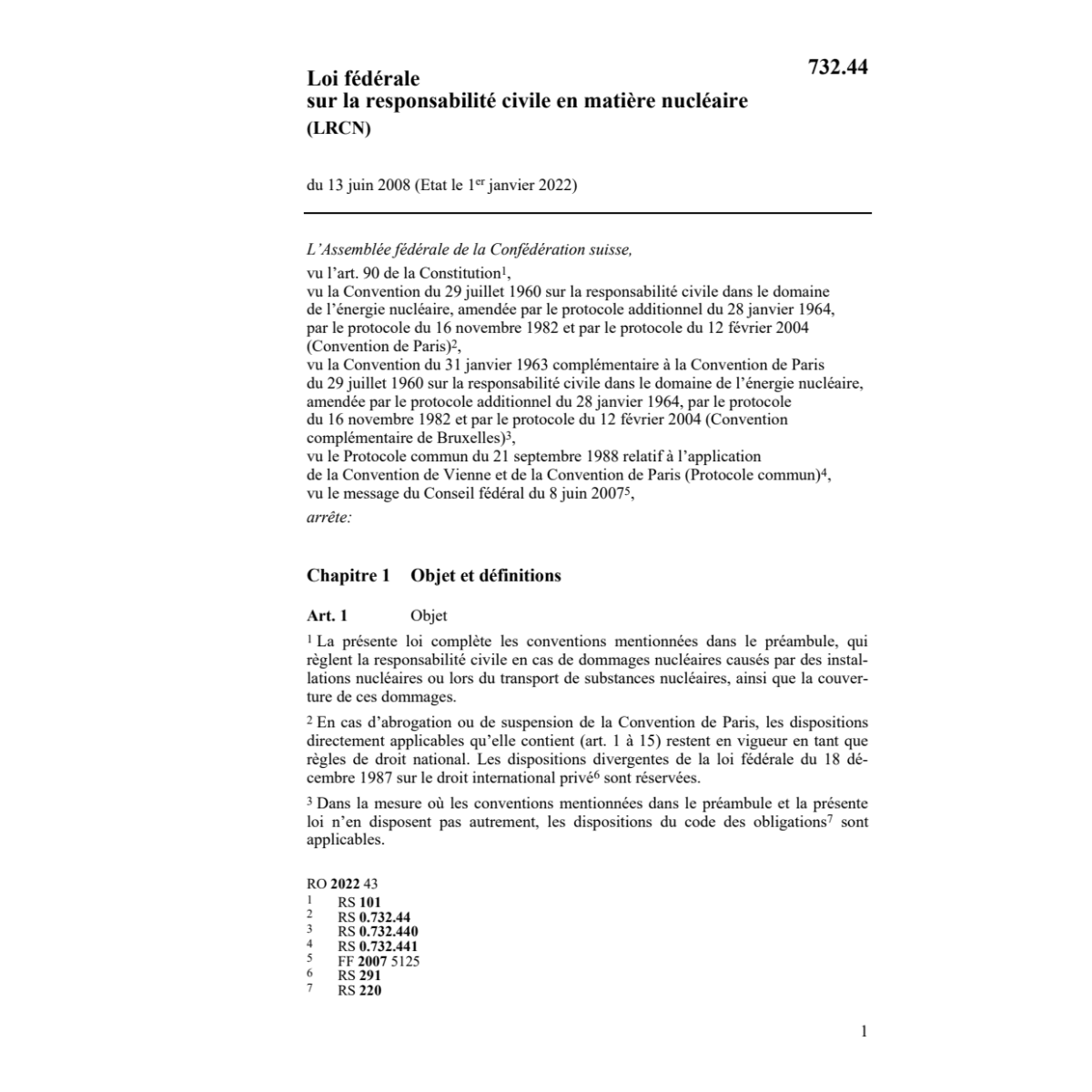 Loi responsab. matiére nucléaire LRCN