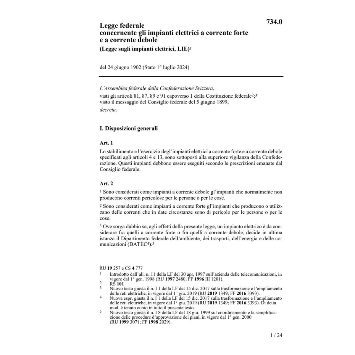 LF Impianti elettrici forte, debole, LIE