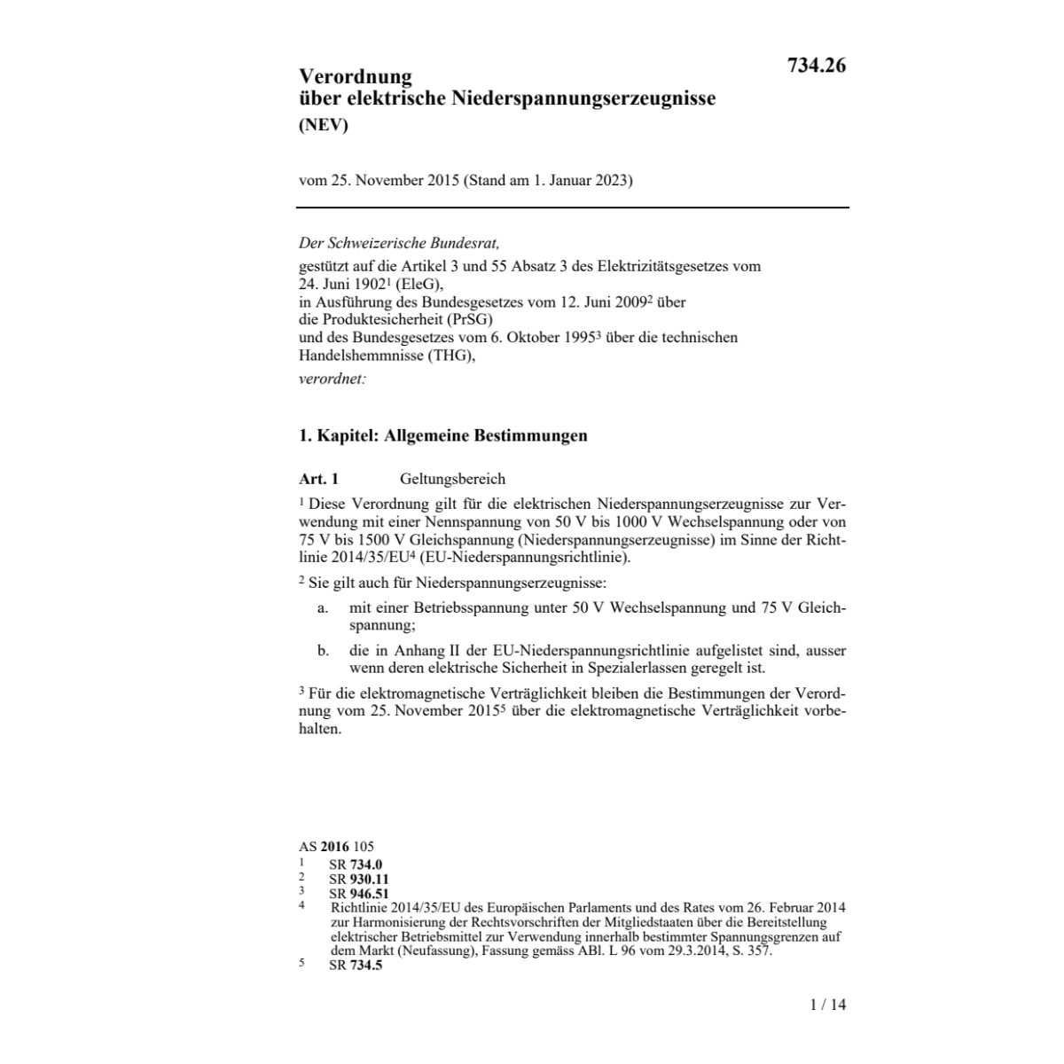 V Elektr. Niederspannungserzeugnisse,NEV