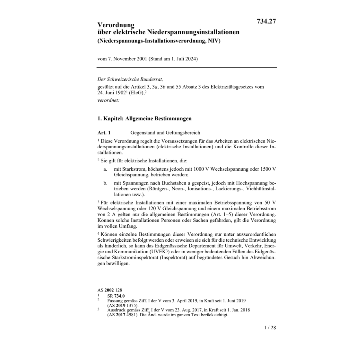 V Elektr. Niederspannungsinstallat. NIV