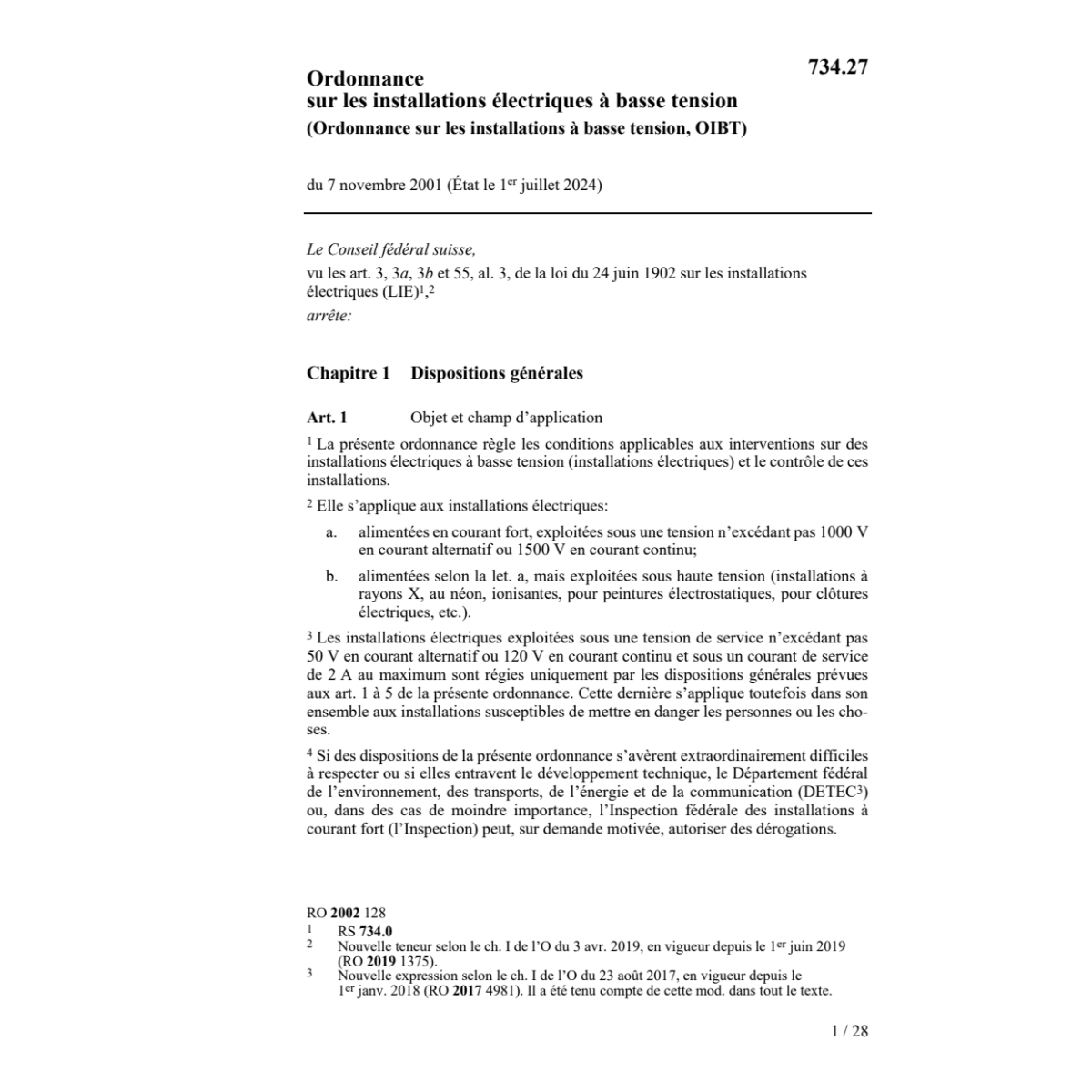 O Installations basse tension, OIBT