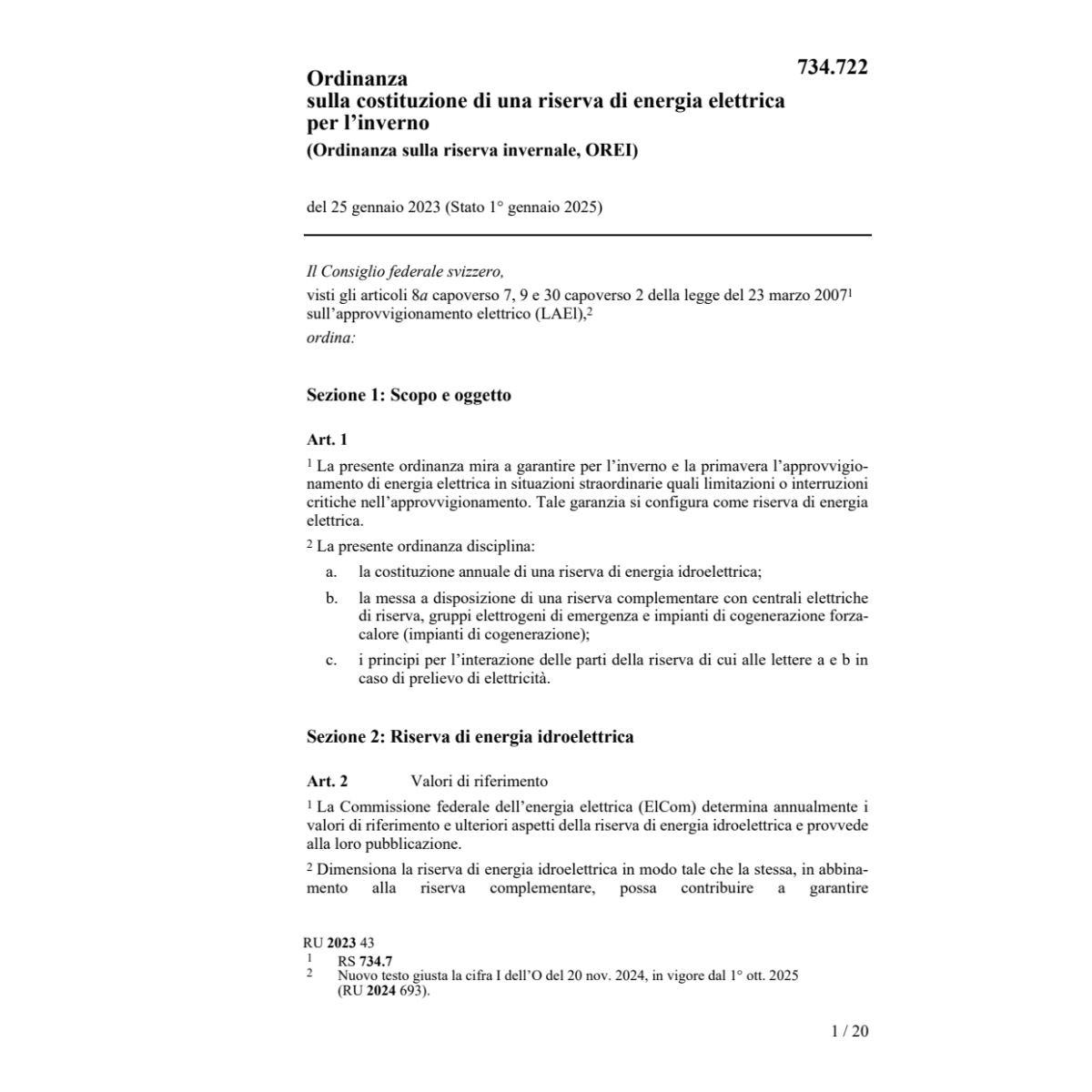 O riserva energia idroelettrica (OREI)