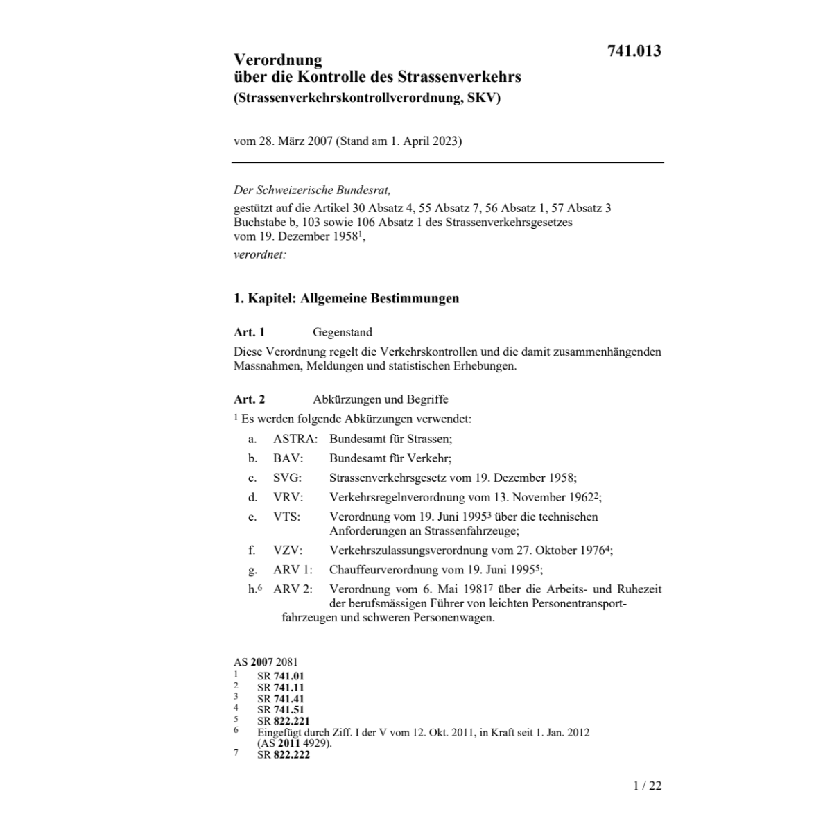 Strassenverkehrskontrollverordnung, SKV