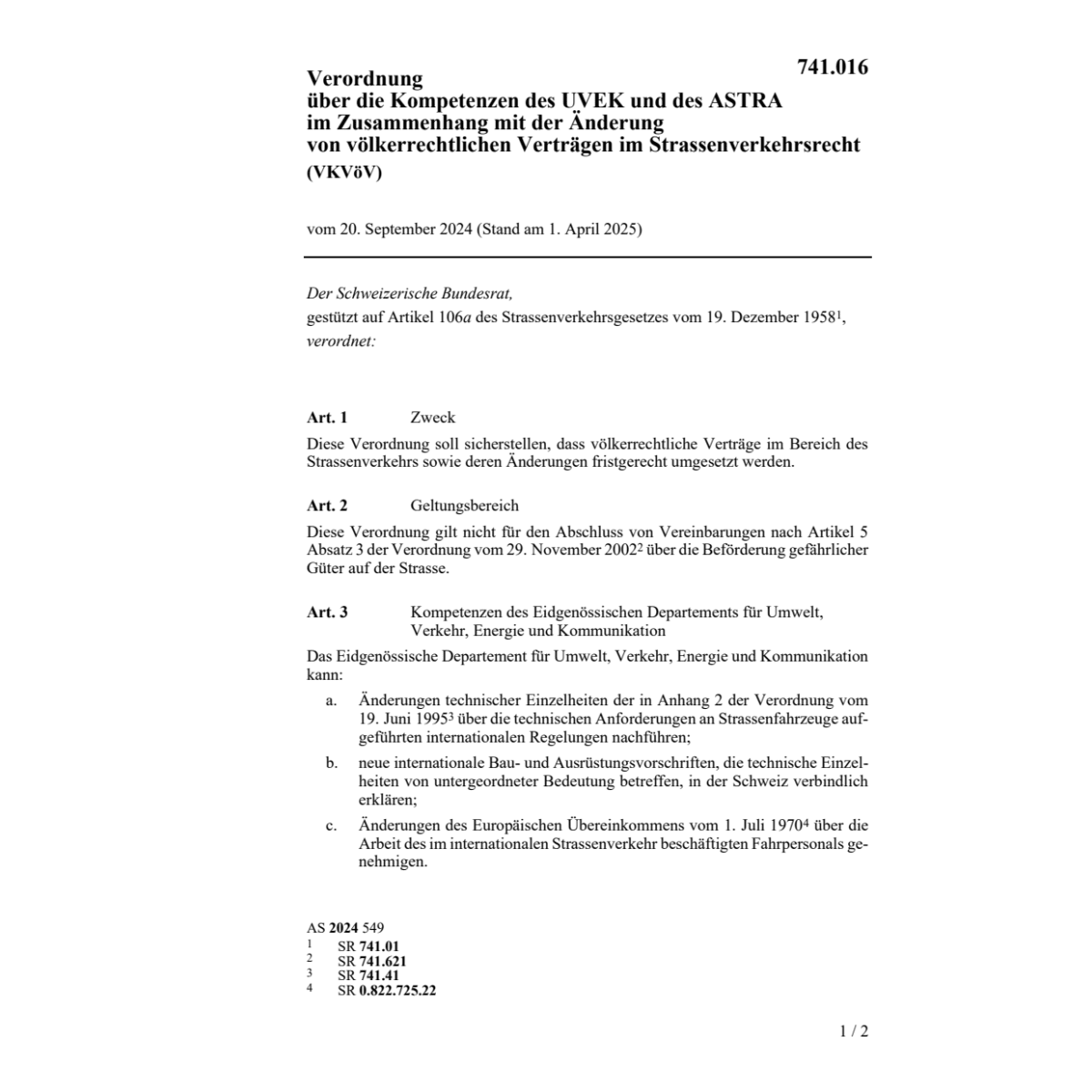 V Kompetenzen UVEK und ASTRA (VKVöV)