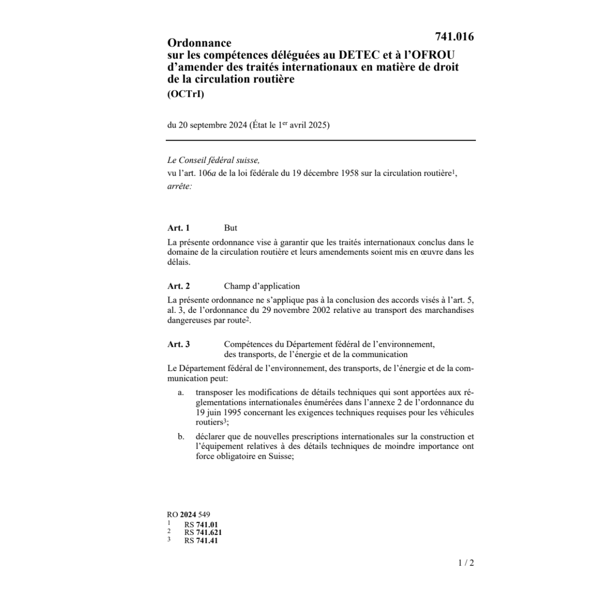 O compétences DETEC et OFROU (OCTrI)