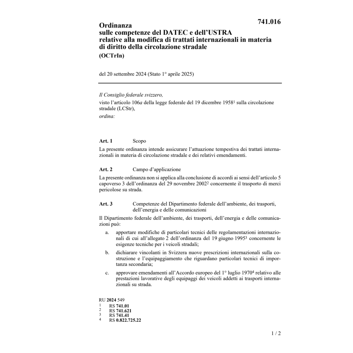O competenze DATEC e USTRA (OCTrIn)