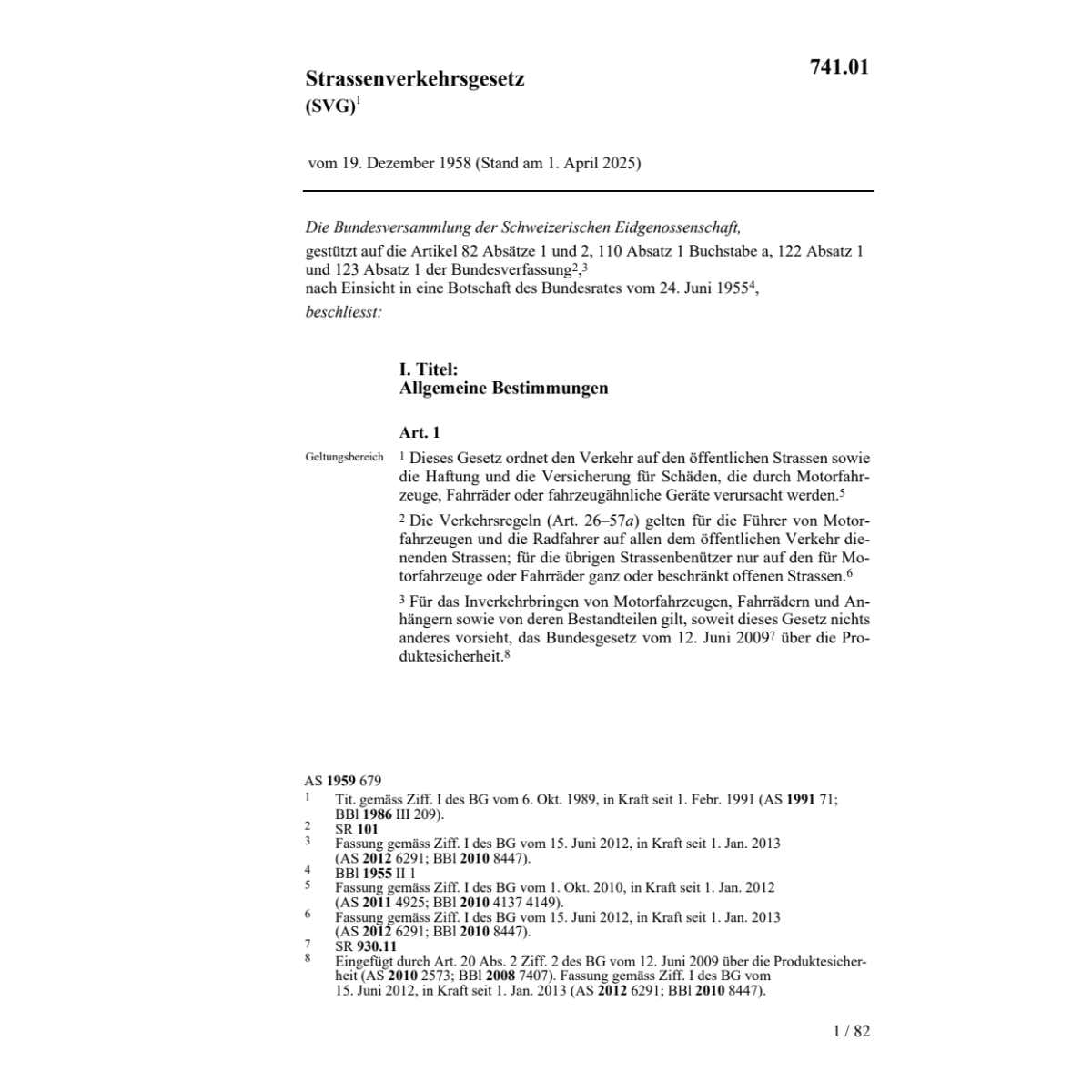 Strassenverkehrsgesetz, SVG
