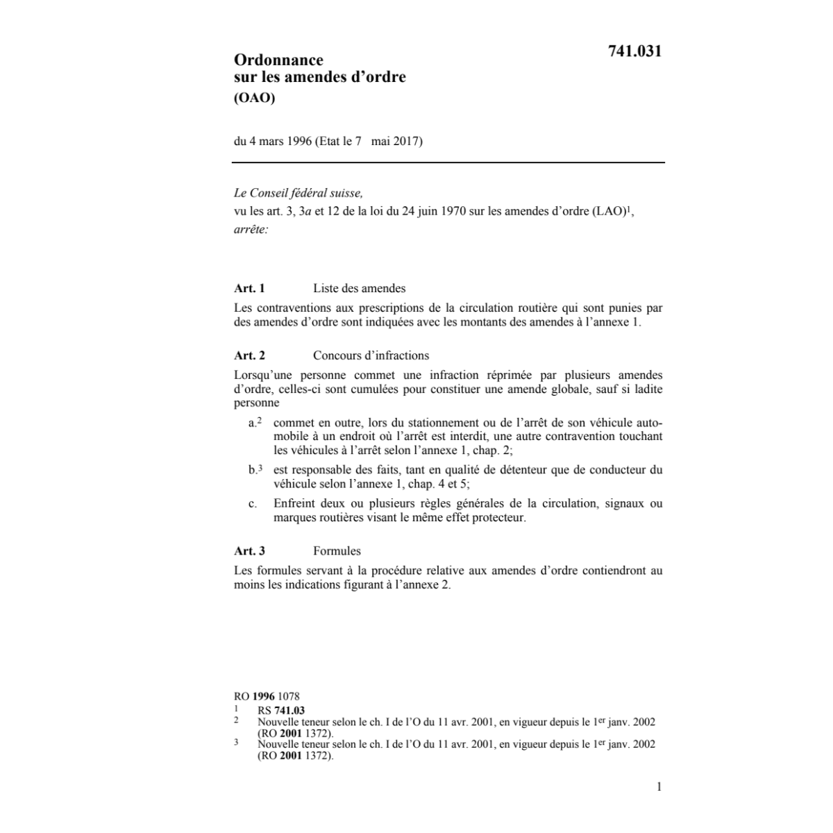 Ordonnance sur les amendes d'ordre, OAO