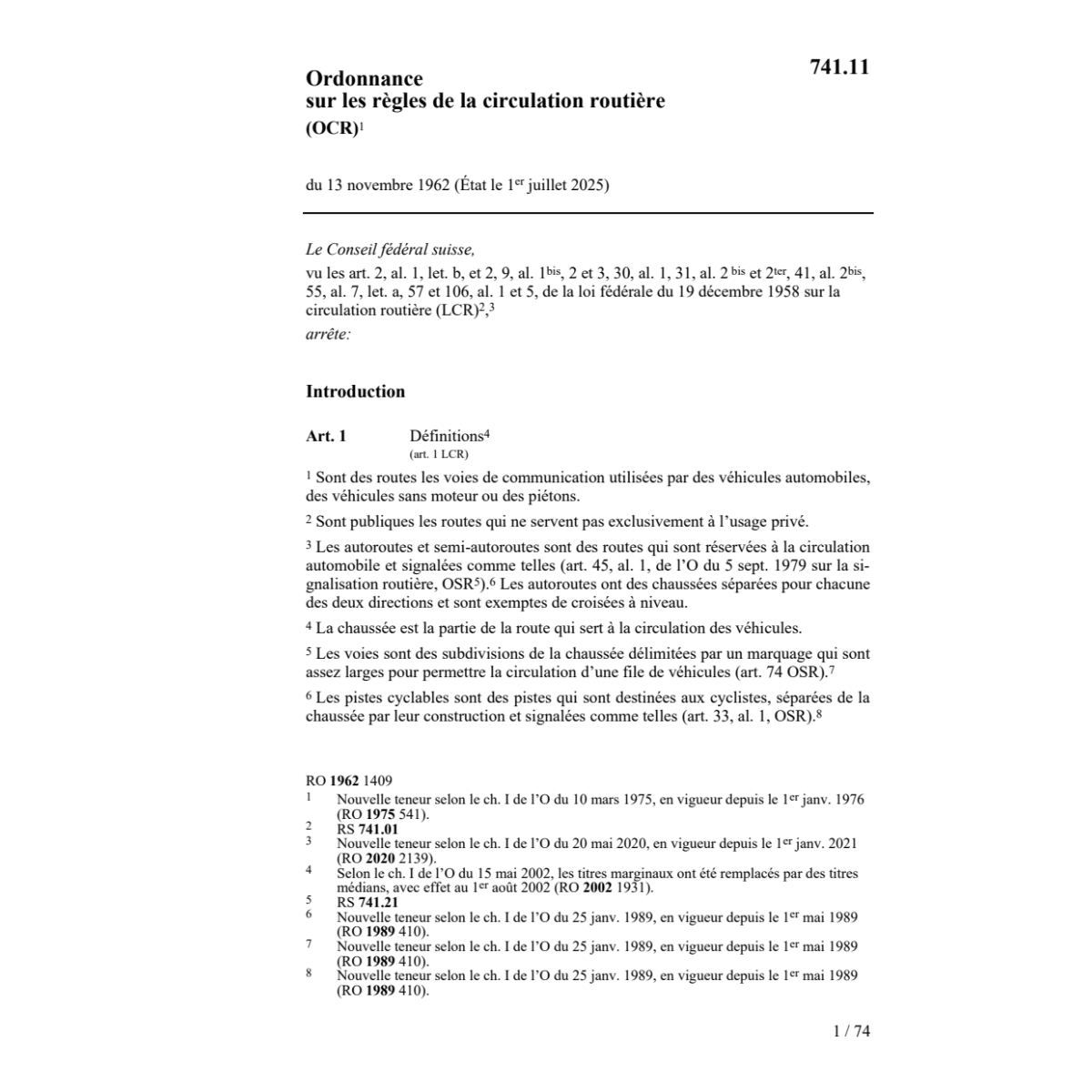 O règles de circulation routière, OCR