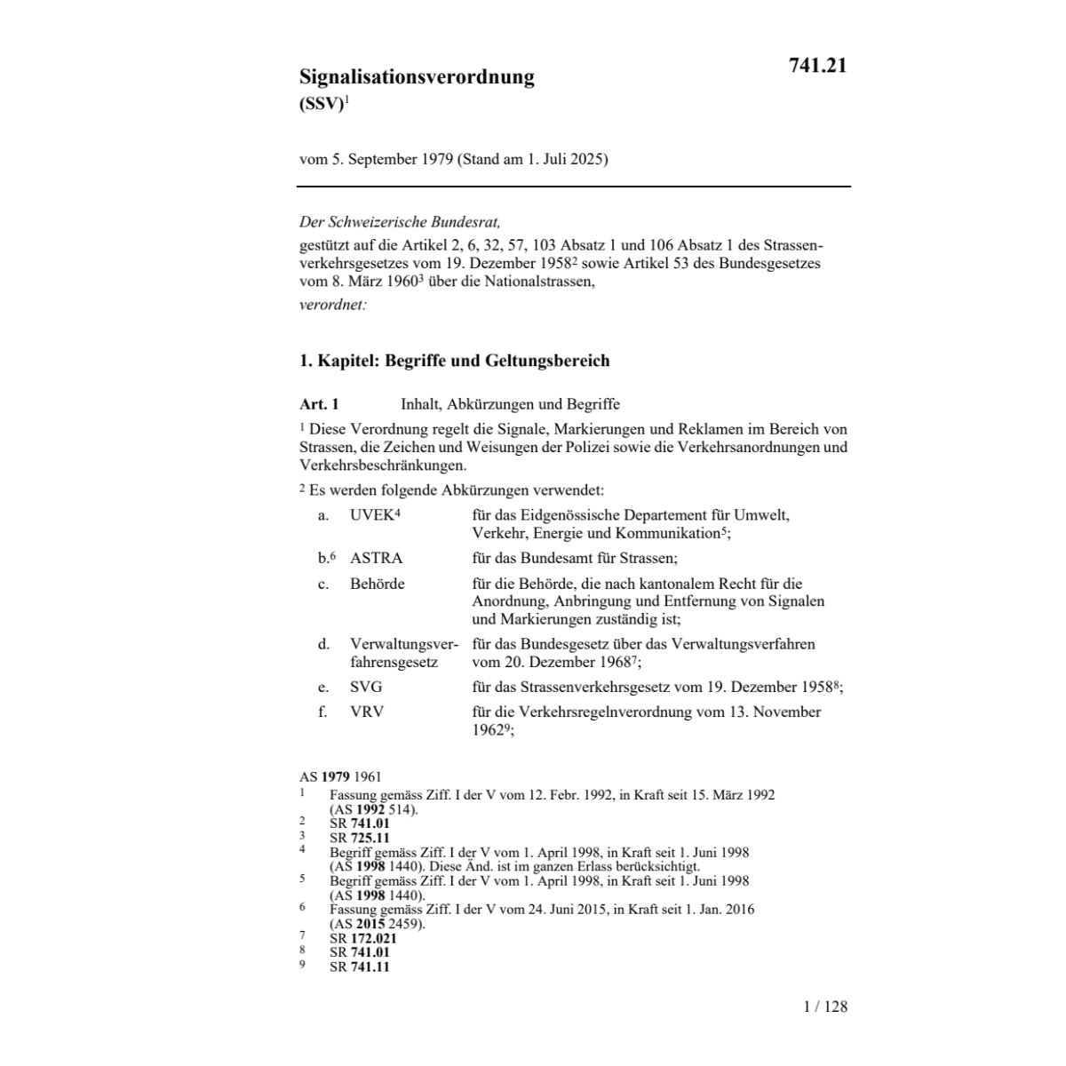 Signalisationsverordnung, SSV