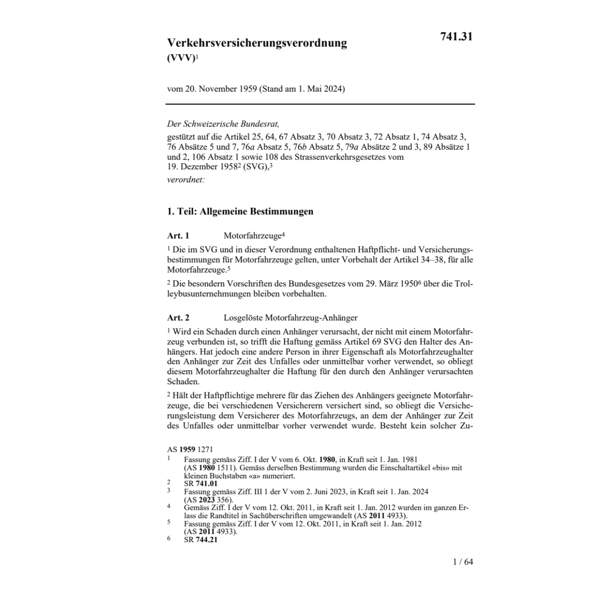 Verkehrsversicherungsverordnung, VVV