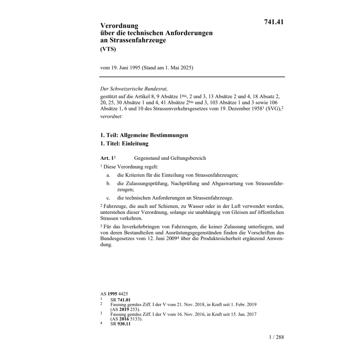 V 19.6.95 techn. Anf. Strassenfahrz. VTS